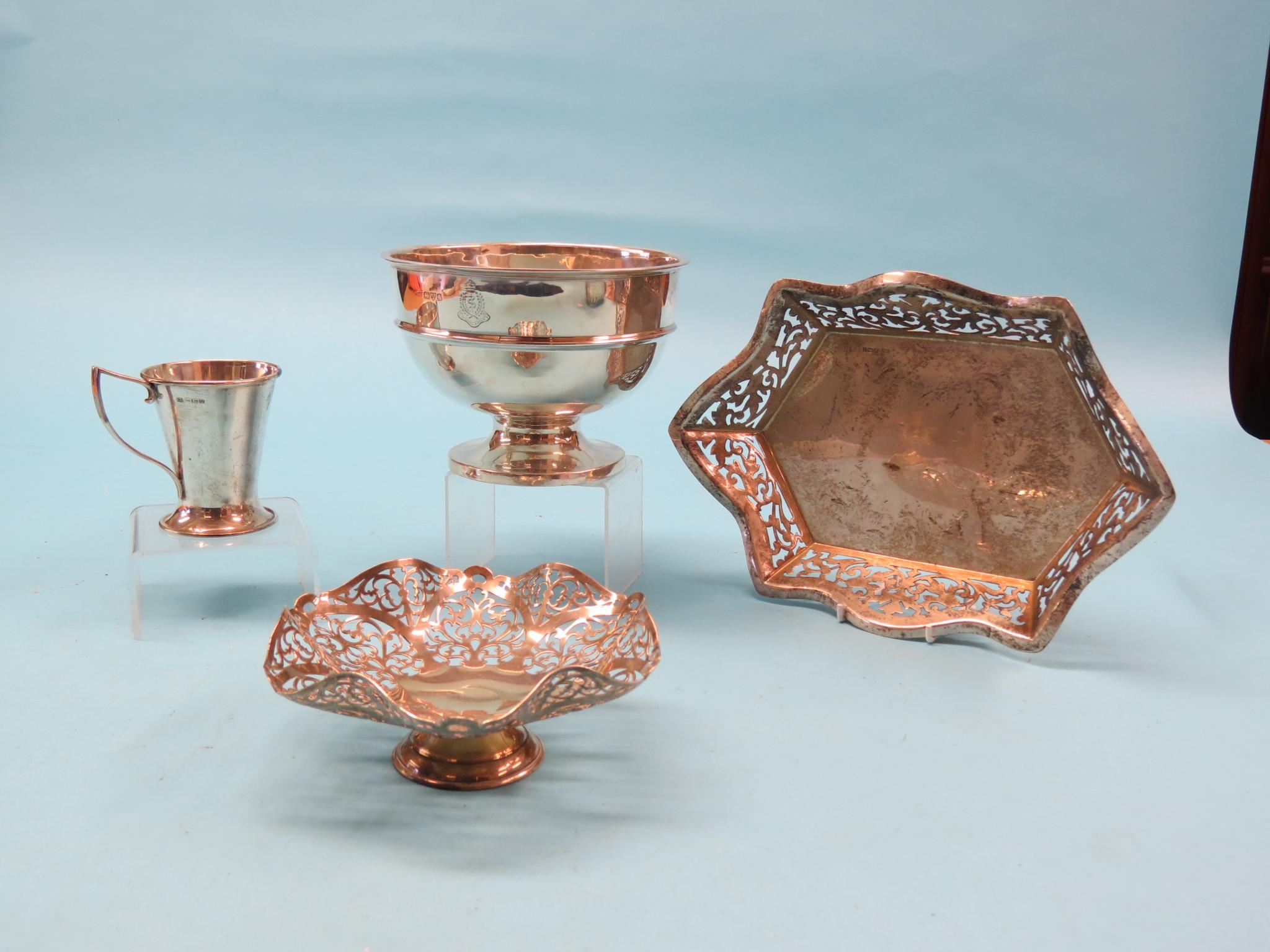 Appraisal: A pierced octagonal silver bread basket Viners Sheffield in hexagonal