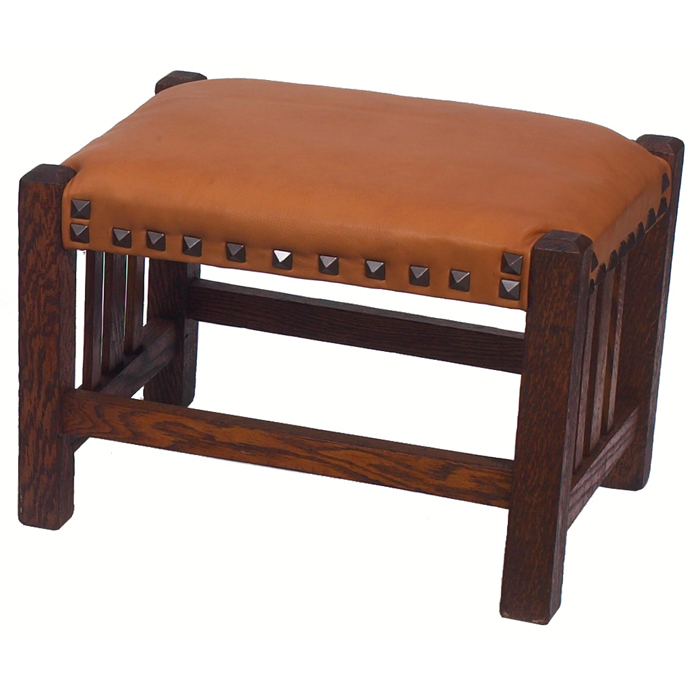 Appraisal: Arts and Crafts footstool replaced leather top over slatted sides