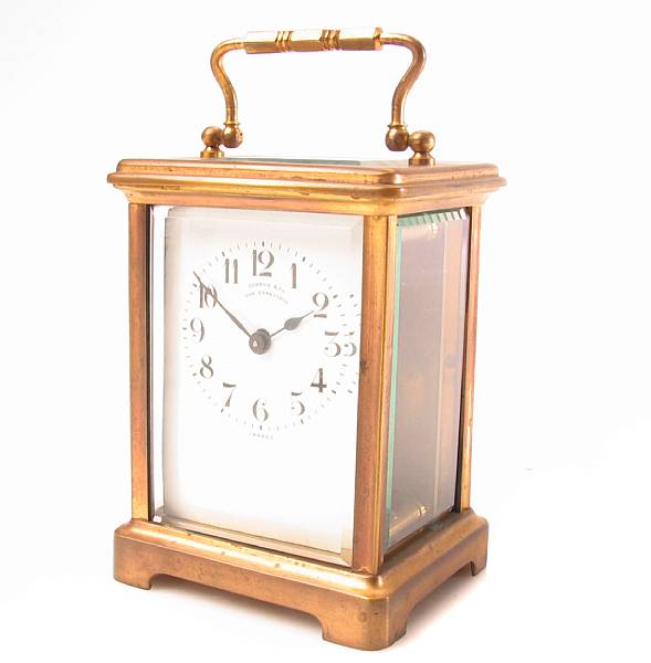 Appraisal: A French gilt brass carriage timepiece retailed by Shreve amp