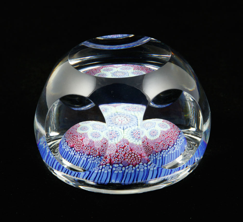 Appraisal: - Millefiori Glass Paperweight Paperweight millefiori in clear cut glass