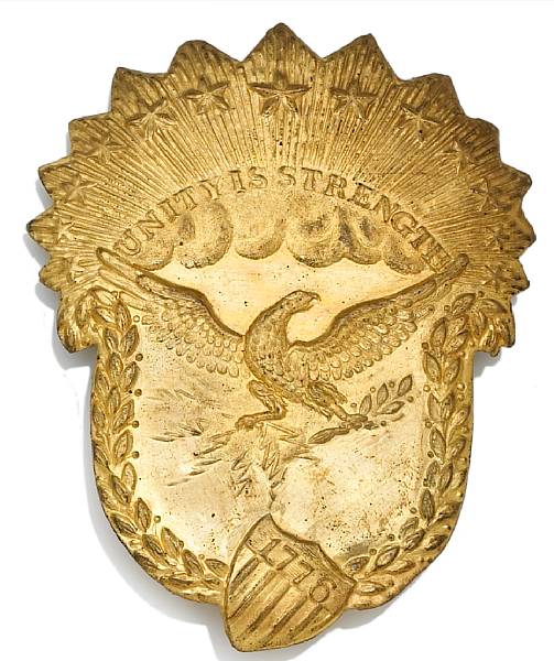 Appraisal: A fine militia officers cap platecirca - Fire-gilt die struck