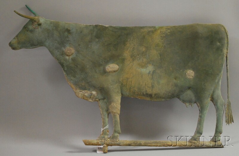 Appraisal: Patinated Molded Copper Cow Weather Vane figure approx lg in