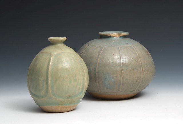 Appraisal: Katherine Pleydell-Bouverie British - Two vaseseach with blue-grey glaze in