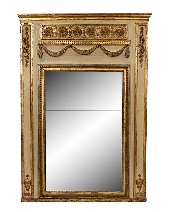 Appraisal: A Continental Neoclassical Carved Painted and Parcel Gilt Overmantle Mirror