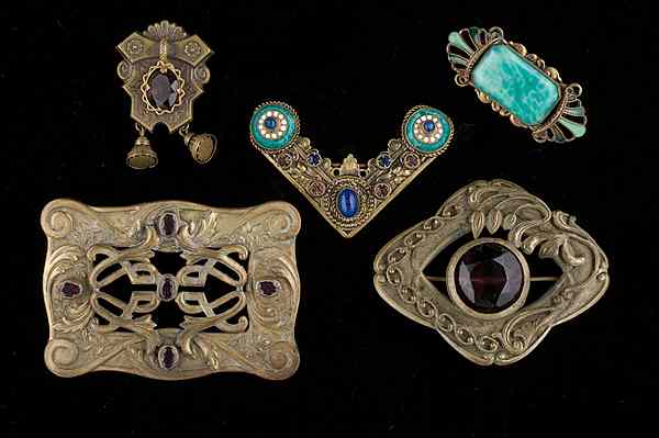 Appraisal: Enamel and Marcasite Grouping A grouping of mixed metal brooches