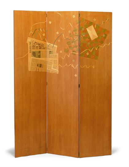 Appraisal: Trompe l'oeil marquetry three panel screen peter niczewski english b