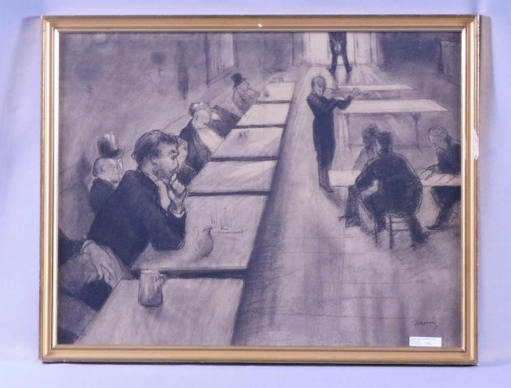 Appraisal: CHARLES MAURIN - FRANCE PARISIAN CAFEinterior charcoal on paper Depicts