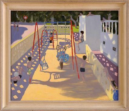 Appraisal: ANDREW MACARA b THE SWING MAJORCA Oil on canvas x