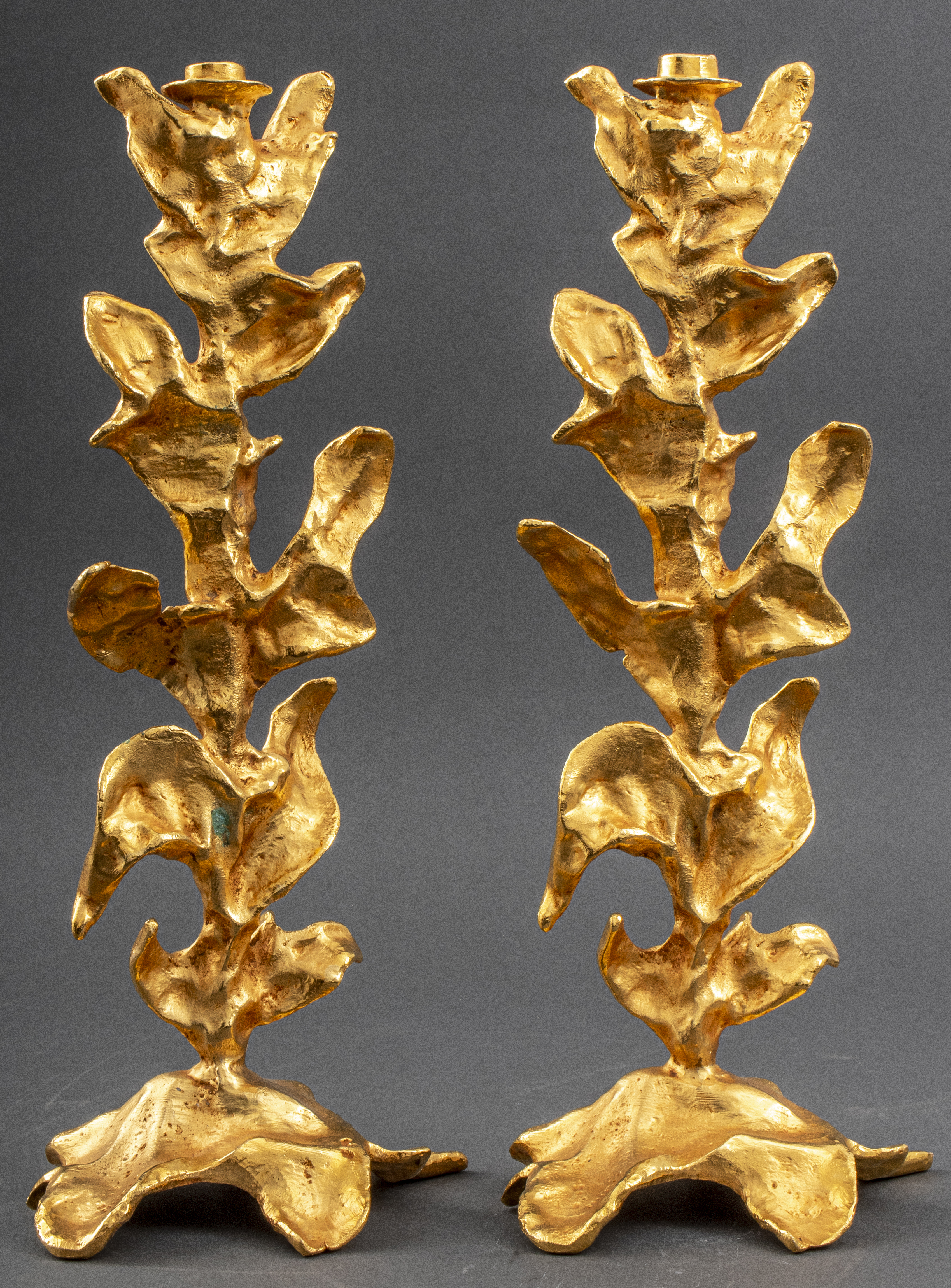 Appraisal: MURIEL BESNARD MODERN GILT BRONZE CANDLESTICKS PR Pair of Muriel