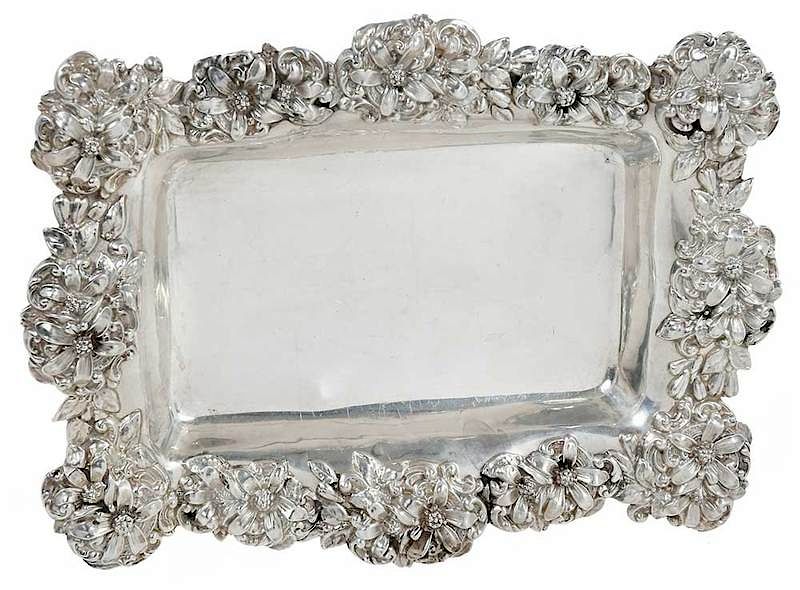 Appraisal: Sterling Floral Rim Footed Tray American early th century raised