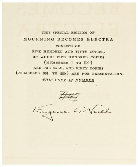 Appraisal: O'NEILL Eugene - Mourning Becomes Electra New York Horace Liveright