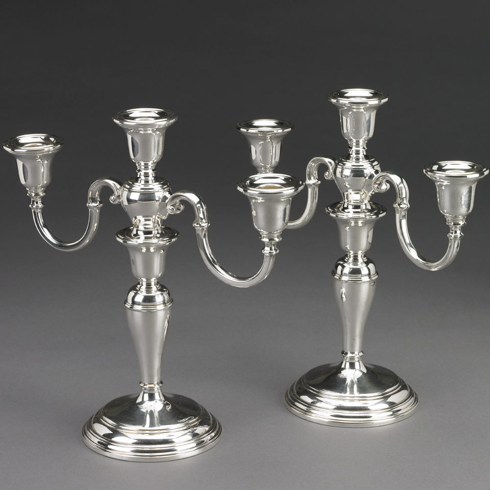 Appraisal: Pair of Canadian Silver Three-Light Candelabra Henry Birks amp Sons