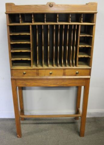 Appraisal: Victorian Oak Mail Sorter on Stand From a Dobbs Ferry