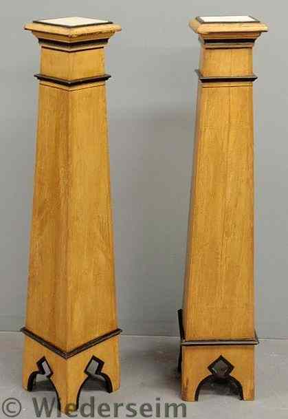 Appraisal: Pair of Art Deco marble top tall pedestals with yellow