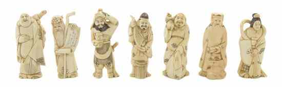 Appraisal: Seven Japanese Carved Ivory Immortals each depicted standing and bearing