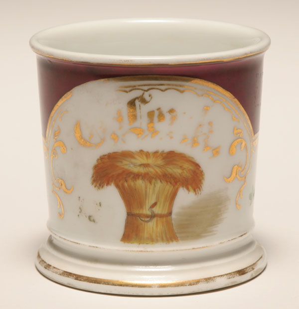 Appraisal: Occupational shaving mug Wheat Stack with Scythe Gilt trim France