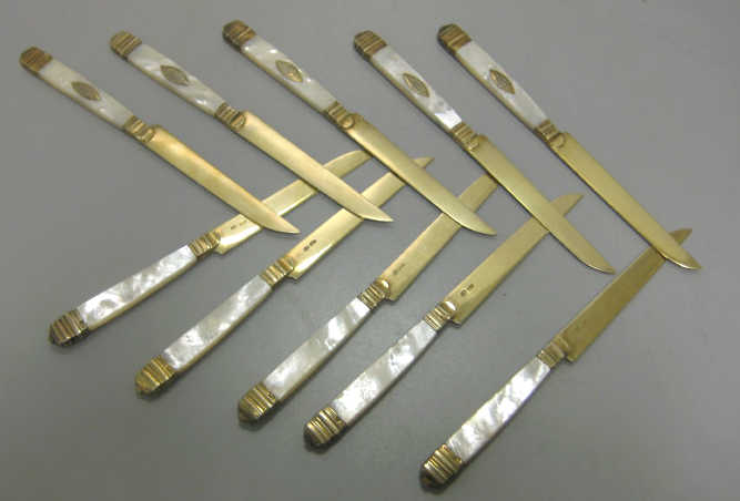 Appraisal: RUSSIAN GILT SILVER FRUIT KNIVES Set of ten with mother