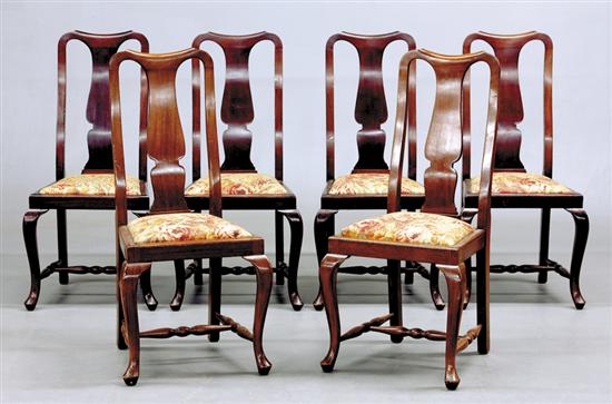 Appraisal: Six Queen Anne style mahogany sidechairs circa shaped crest over