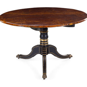 Appraisal: A Regency Faux Marble and Parcel Gilt Decorated Tilt-Top Breakfast