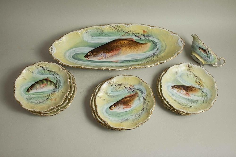 Appraisal: Limoges Coronet Porcelain Fish Service Eleven piece Limoges Coronet porcelain