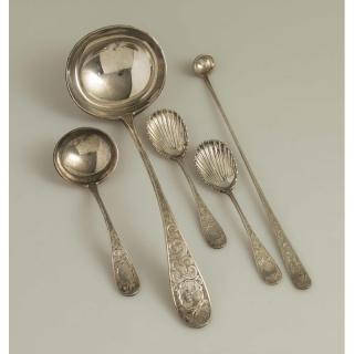 Appraisal: Shreve Silver Serving Pieces Celtic Pattern Five Shreve Vanderslice silver