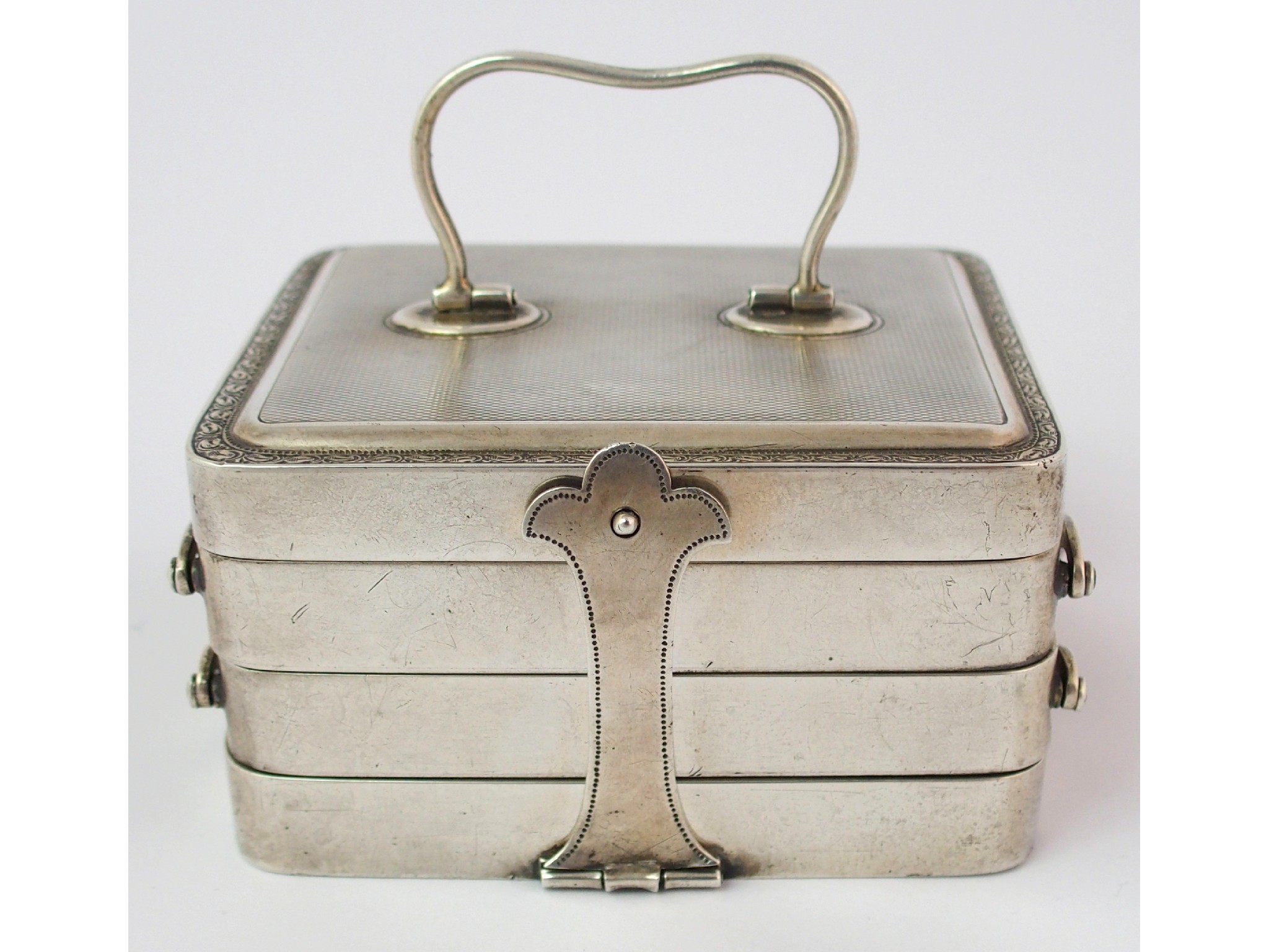 Appraisal: A Continental silver travel jewellery box marked of rectangular shape