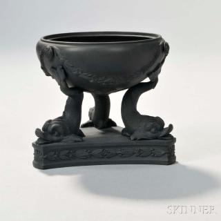 Appraisal: Wedgwood Black Basalt Dolphin Incense Burner England the bowl with