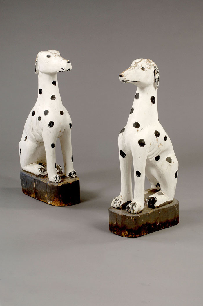 Appraisal: PAIR OF CARVED PINE AND PAINTED FIRE HOUSE MASCOT DALMATIONS