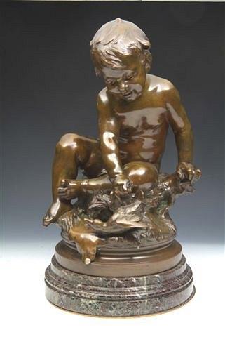 Appraisal: AFTER MOREAUA bronze model of a young child teasing a