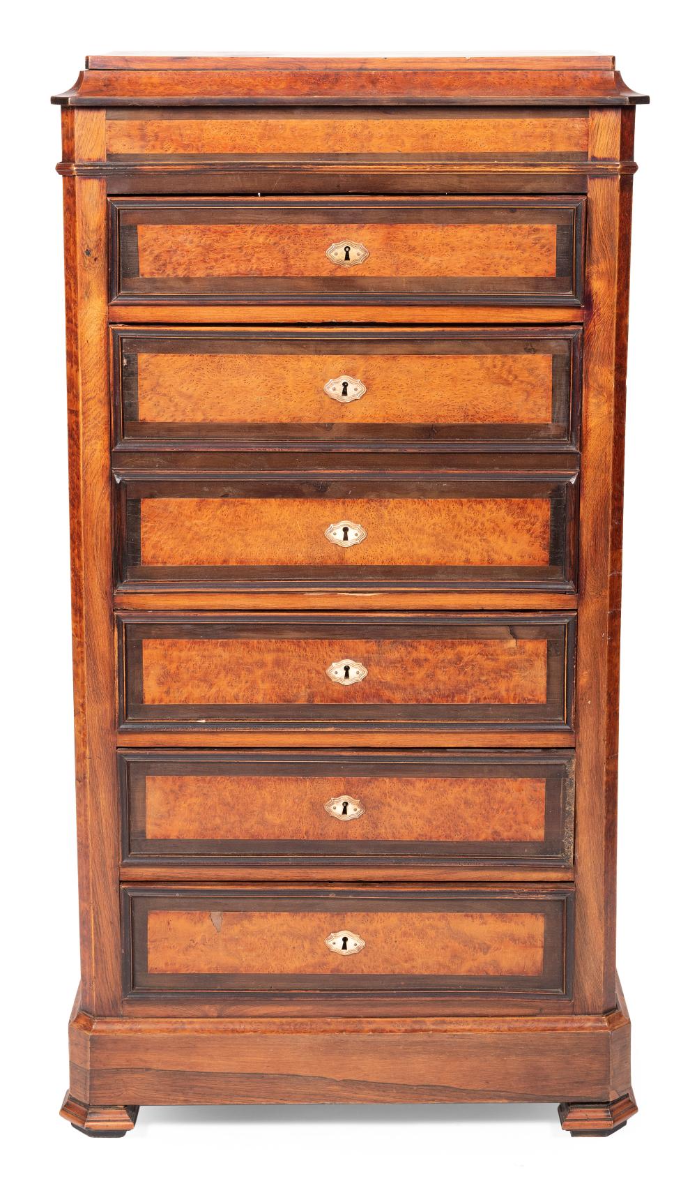 Appraisal: FRENCH TALL SECRETARY CHEST th Century In walnut and burled