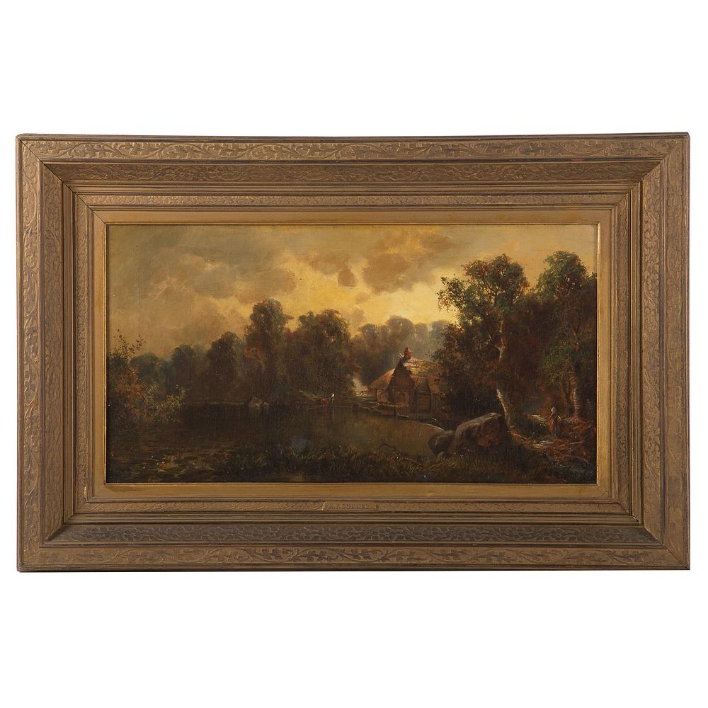 Appraisal: American School th c Cottage By The Lake Oil on