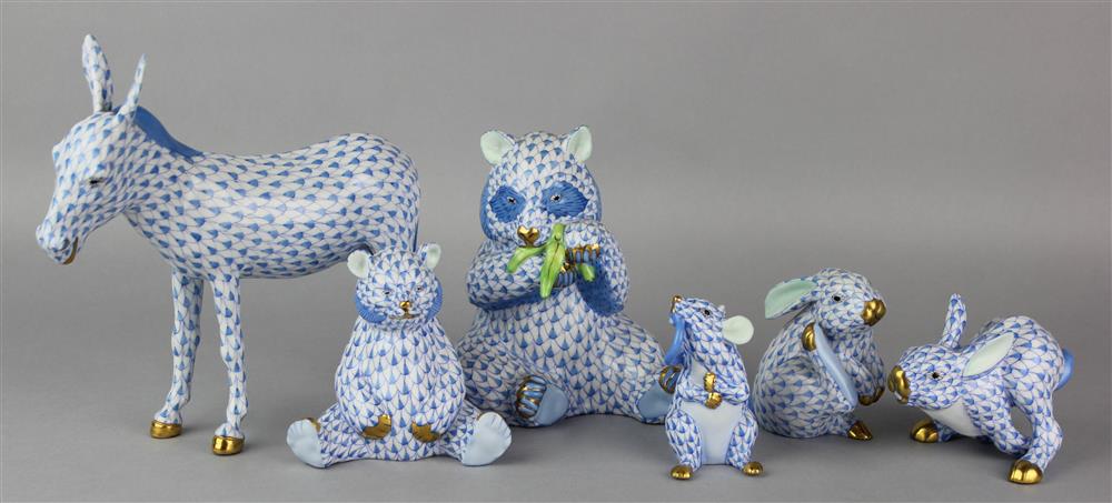 Appraisal: SIX HEREND PORCELAIN ANIMALS blue printed and incised marks with