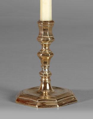 Appraisal: Diminutive brass taperstick cut-corner octagonal shaft conforming base English William