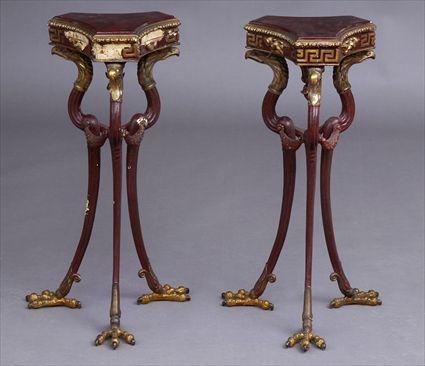 Appraisal: PAIR OF REGENCY-STYLE FAUX PORPHYRY PARCEL-GILT AND CAST IRON TORCHERES