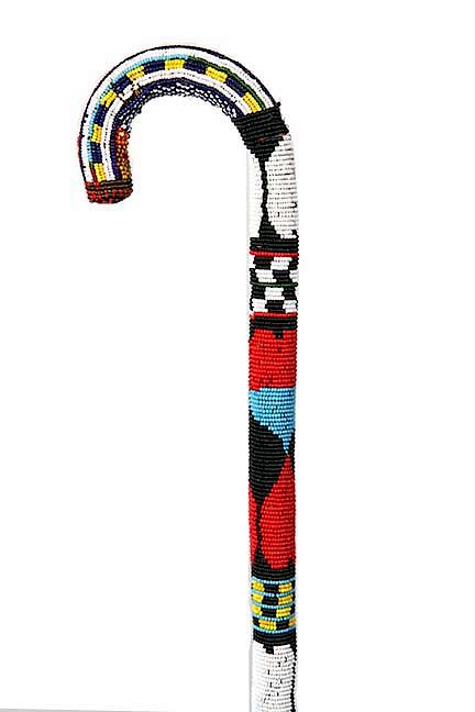 Appraisal: Beaded Folk Cane Circa - A fully beaded crook handle