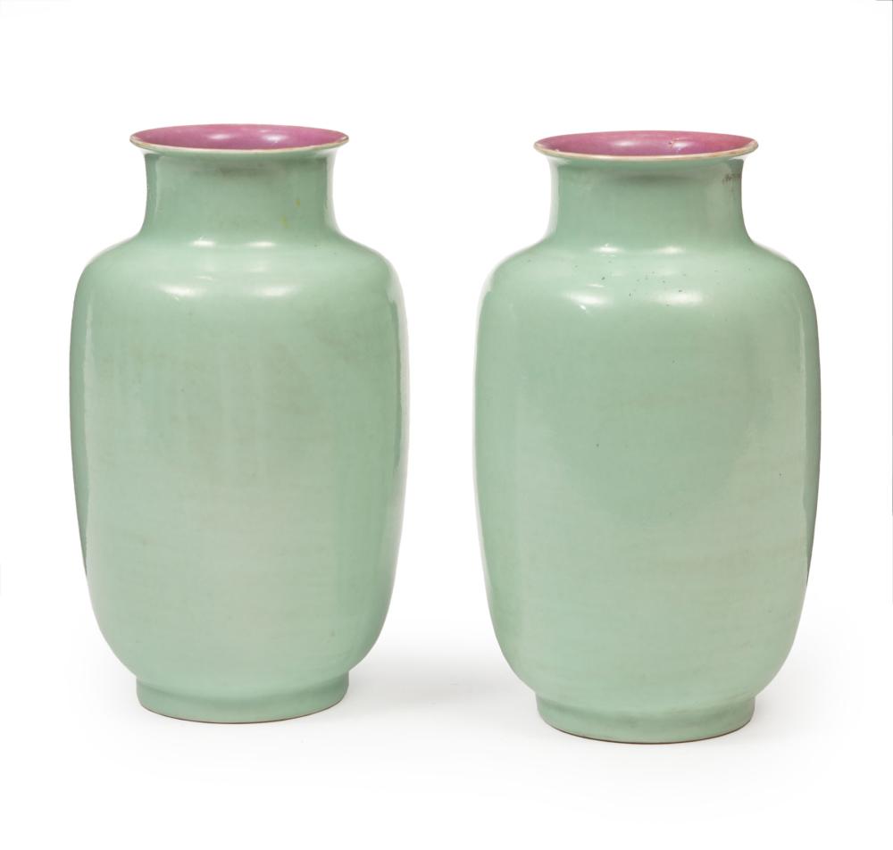 Appraisal: Pair of Chinese Turquoise Glazed Porcelain Lantern Vases th early