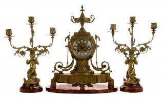 Appraisal: Pair Louis XV Style Candleholders and Louis Philippe Mantle Clock