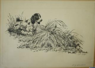 Appraisal: William J Schaldac American - Spaniel pointing a hidden woodcock