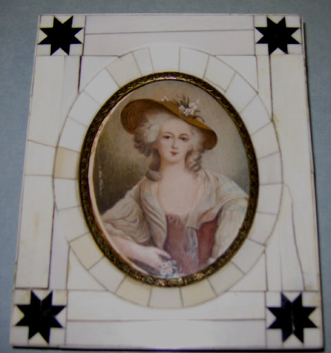 Appraisal: MINIATURE FEMALE PORTRAIT ON IVORY After Watteau of a lady