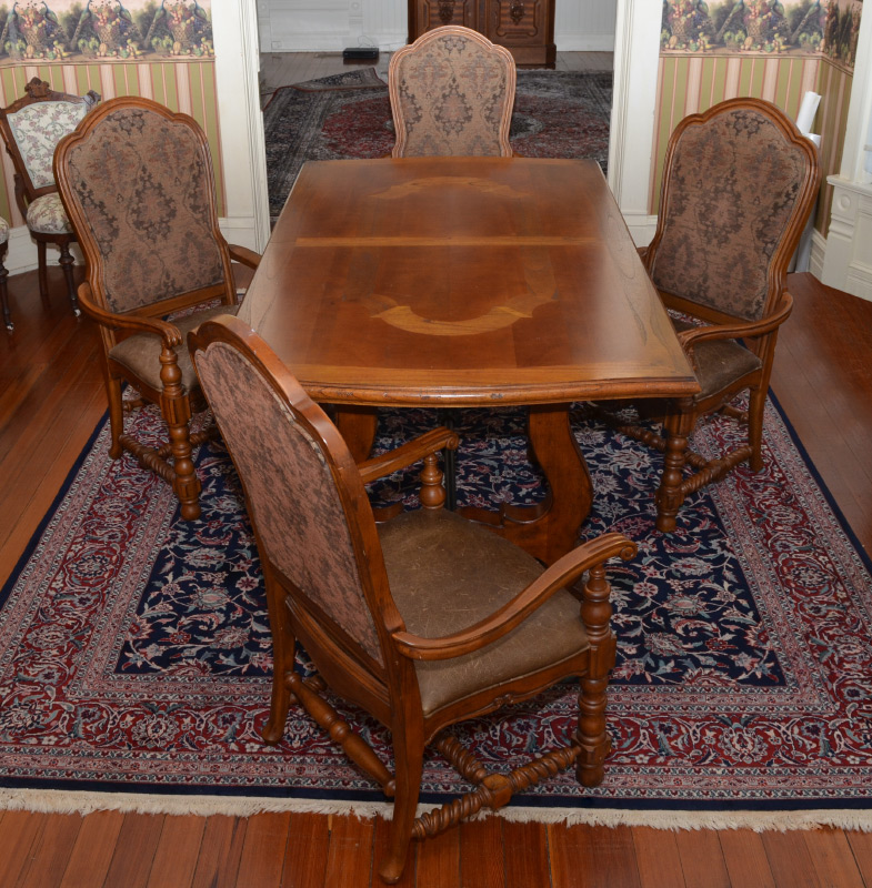 Appraisal: COUNTRY FRENCH STYLE DINING TABLE CHAIRS From the Historic Bailey