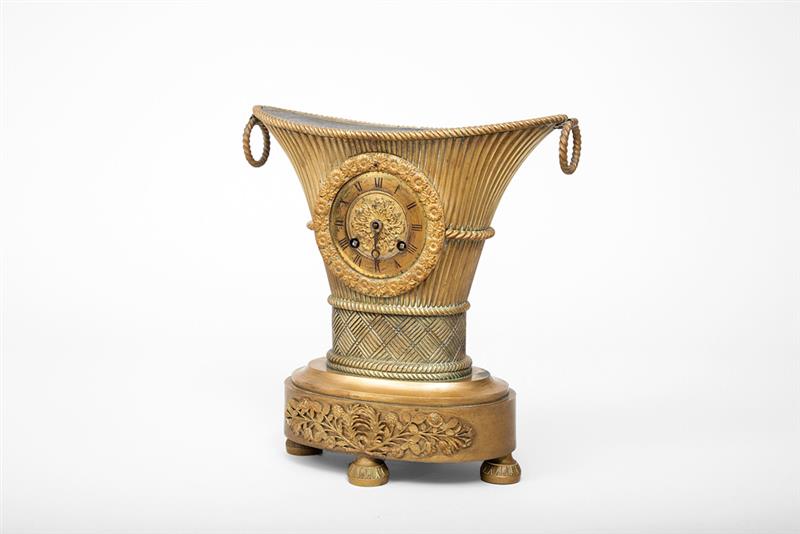 Appraisal: Charles X Style Gilt-Bronze Mantle Clock In basket-form case x