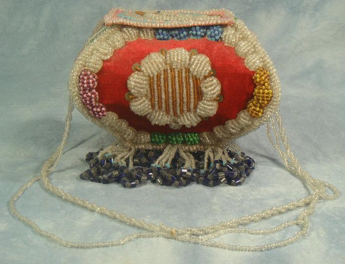 Appraisal: Beaded Iroquois Native American whimsey square red purse with bird