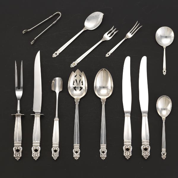 Appraisal: INTERNATIONAL STERLING ROYAL DANISH FLATWARE PIECES Including small sugar tongs