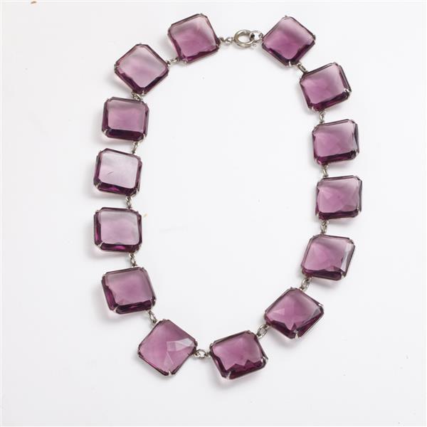 Appraisal: Art Deco Purple Crystal Necklace One crystal is set backwards