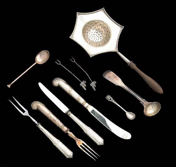 Appraisal: A group of silver flatware Comprising Fiddle tea caddy spoon