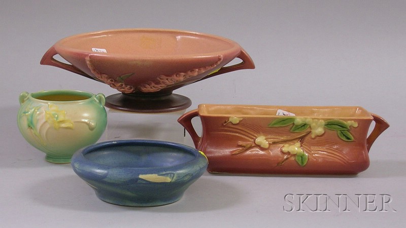 Appraisal: Three Pieces of Roseville Pottery and an Ohio Glazed Art