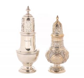 Appraisal: Sterling Reticulated Sugar Shakers Asprey Two sterling silver sugar shakers