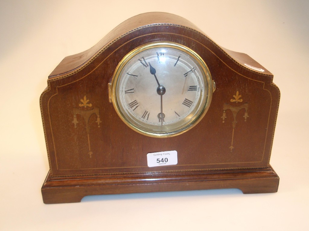 Appraisal: An Edwardian string-inlaid mahogany mantel clock