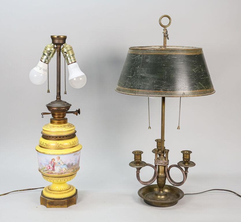 Appraisal: SEVRES STYLE PORCELAIN LAMP AND BOUILLOTTE LAMPTwo lamps an Edward