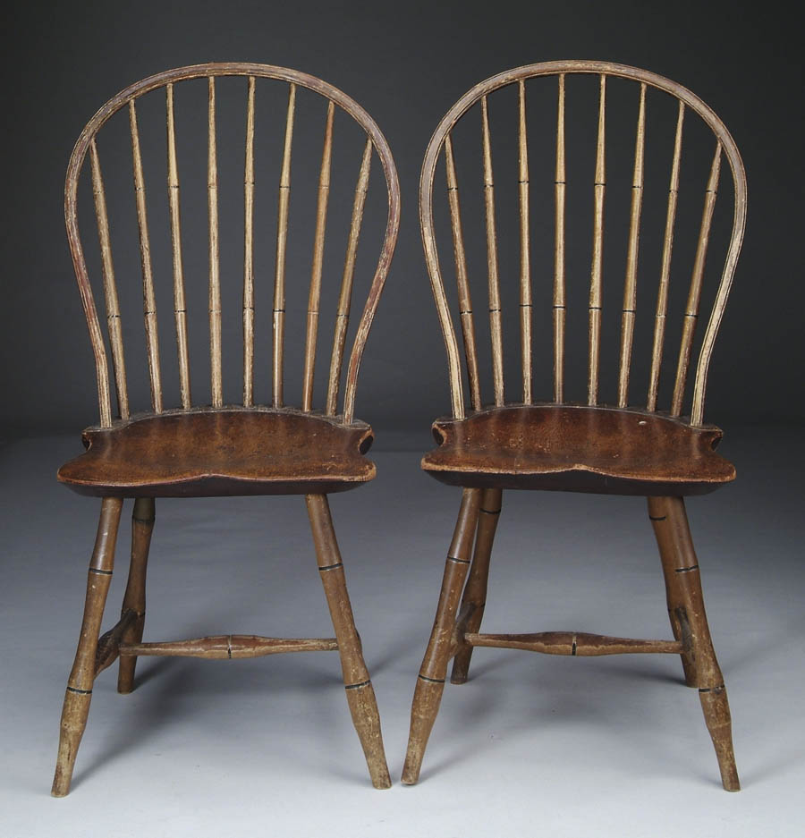 Appraisal: PAIR OF NEW ENGLAND EIGHT-SPINDLE BOW-BACK SIDE CHAIRS BRANDED T